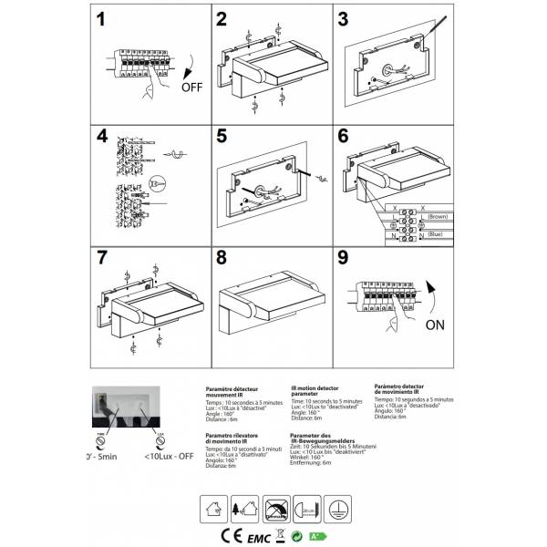 Applique murale extérieure orientable avec détecteur de mouvement 12W gris blanc neutre IP54