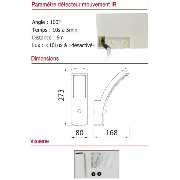 Applique murale extérieure capteur de mouvement incurvé 12W blanc chaud alu gris anthracite IP54