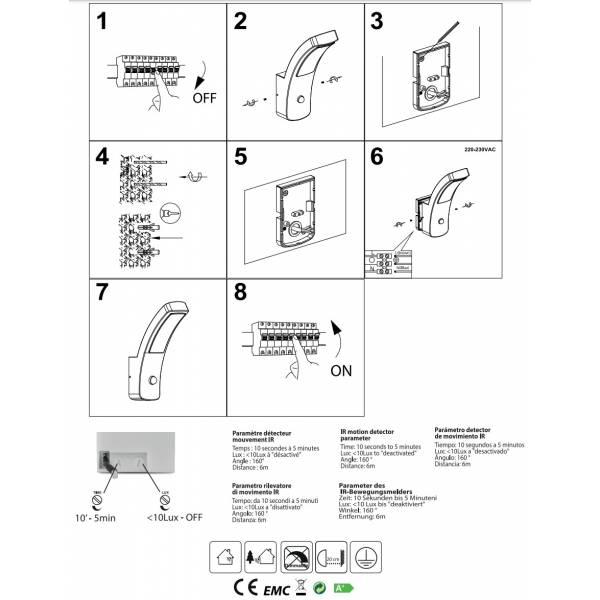 Applique murale extérieure capteur de mouvement incurvé 12W blanc chaud alu gris anthracite IP54