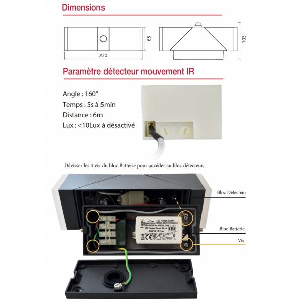 Applique murale LED capteur de mouvement double flux orientable 13W blanc neutre alu gris anthracite IP54