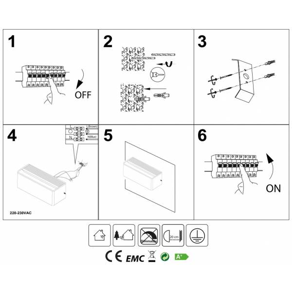 Applique murale LED éclairage haut et bas rectangulaire blanc 6W blanc chaud 3000K