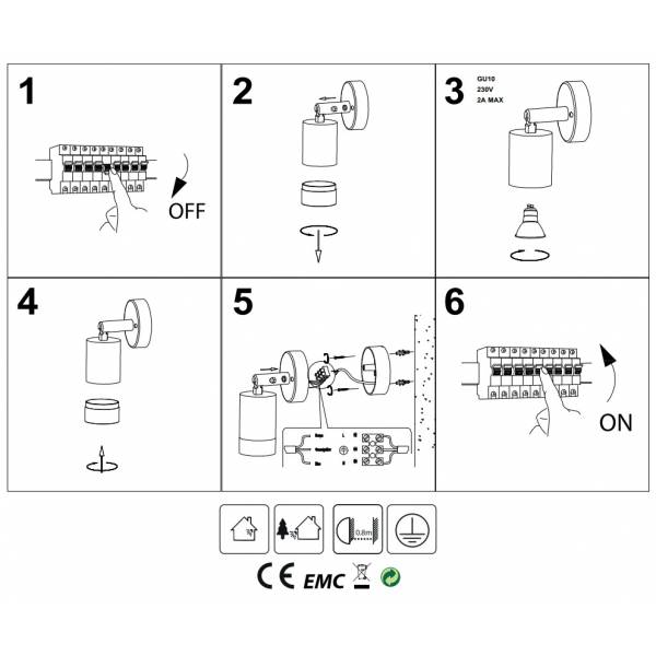 Applique murale extérieure spot cylindre inox 316 GU10 éclairage bas IP54 professionnel