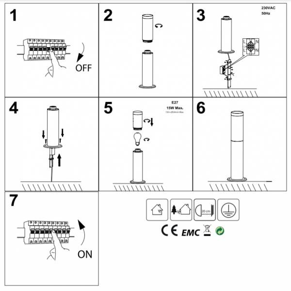 Potelet borne extérieure pour jardin inox 304 E27 45CM polycarbonate blanc professionnelle