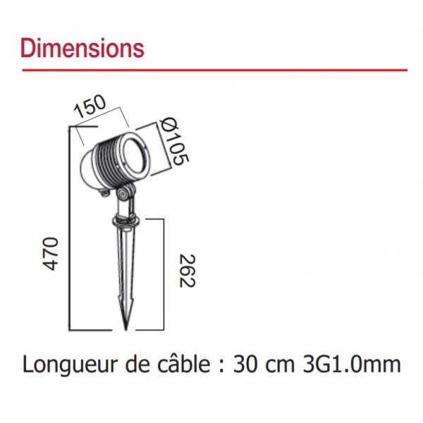 Spot piquet extérieur LED COB IP65 10W blanc chaud 3000K gris anthracite professionnel