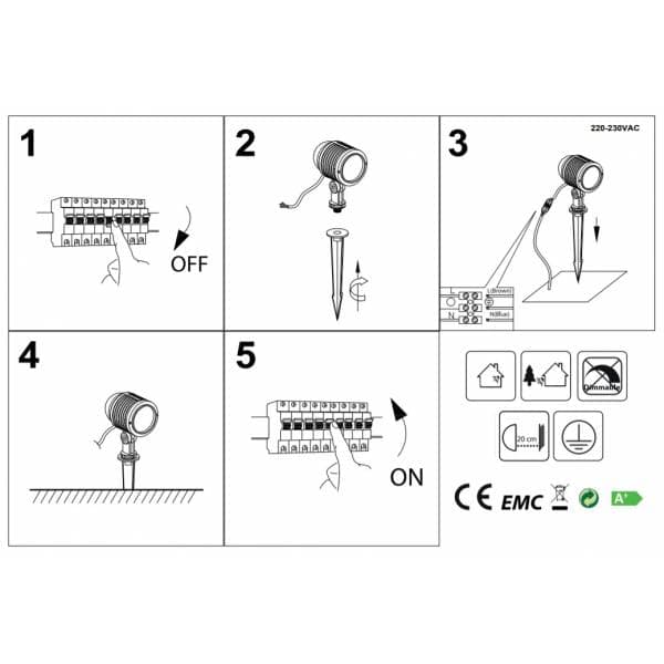 Spot piquet extérieur LED COB IP65 10W blanc chaud 3000K gris anthracite professionnel