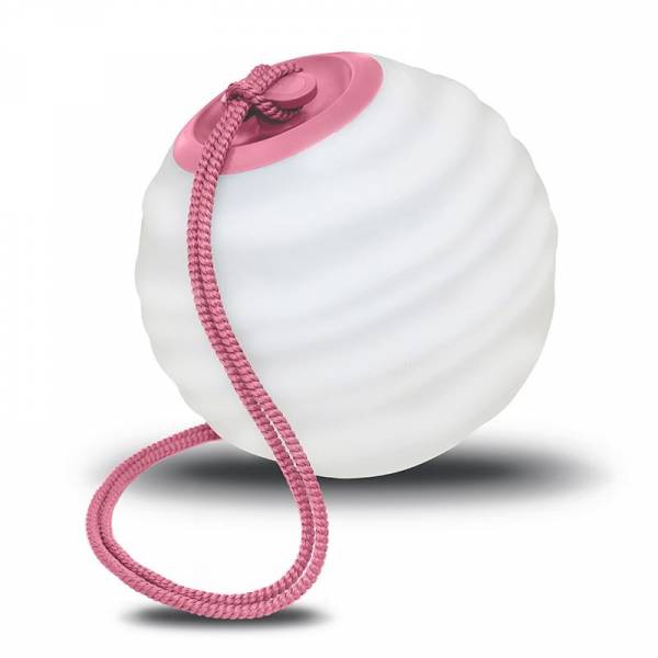 Suspension extérieure portative boule blanche striée SORA Led RGBW sans fil corde rose étanche IP65