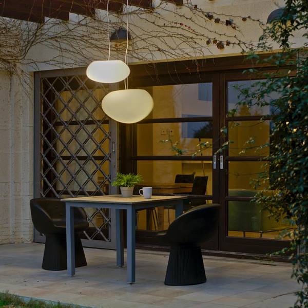 Lampe suspension extérieure galet blanc PETRA 60 culot E27 professionnelle