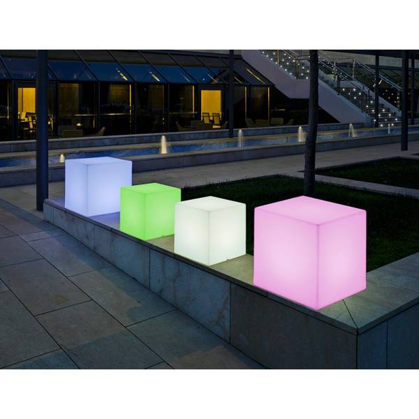 Cube lumineux exterieur solaire ou rechargeable CUBY 20 blanc sans fil LED RGBW 128 couleurs IP65