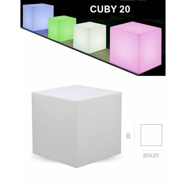 Cube lumineux exterieur solaire ou rechargeable CUBY 20 blanc sans fil LED RGBW 128 couleurs IP65