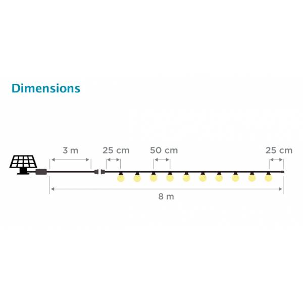 Guirlande guinguette solaire câble noir 5M professionnelle 10 lampes