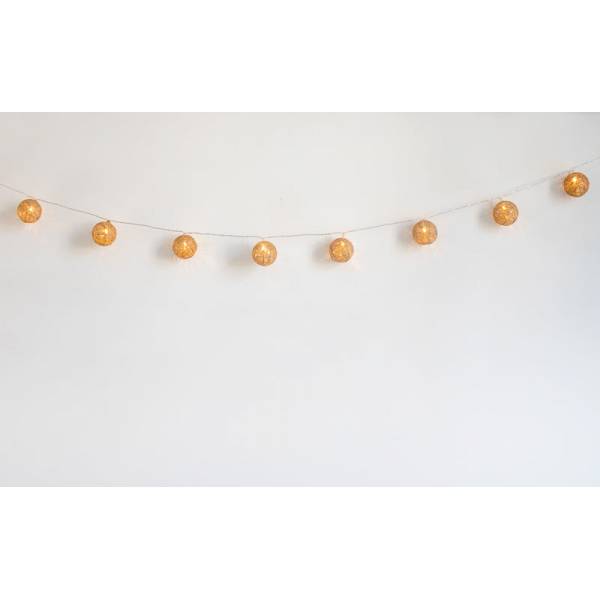 Guirlande lumineuse extérieure boules jute tressé effet rotin 2M PALLINA 10 LED blanc chaud