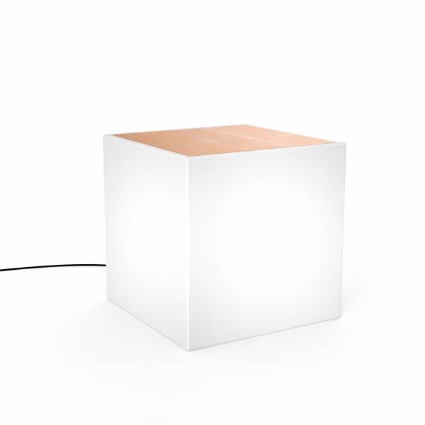 Table basse lumineuse exterieur BORA blanche imitation Bois LED Blanc CCT dimmable IP65 230V