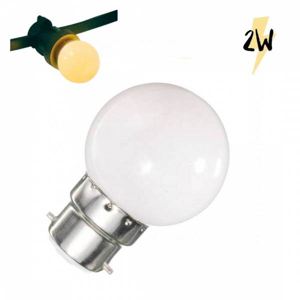 Ampoule B22 plastique 2W LED Blanc très chaud 2200K G45 pour guirlande guinguette professionnelle