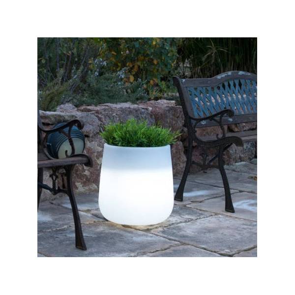 Pot de fleurs lumineux exterieur solaire ou batterie CAMELIA 40 blanc LED RBW sans fil 6 litres IP65