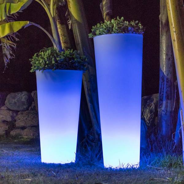 Pot de fleur lumineux solaire ou rechargeable exterieur cylindre haut blanc FICUS 80 sans fil LED RGBW 9L IP65