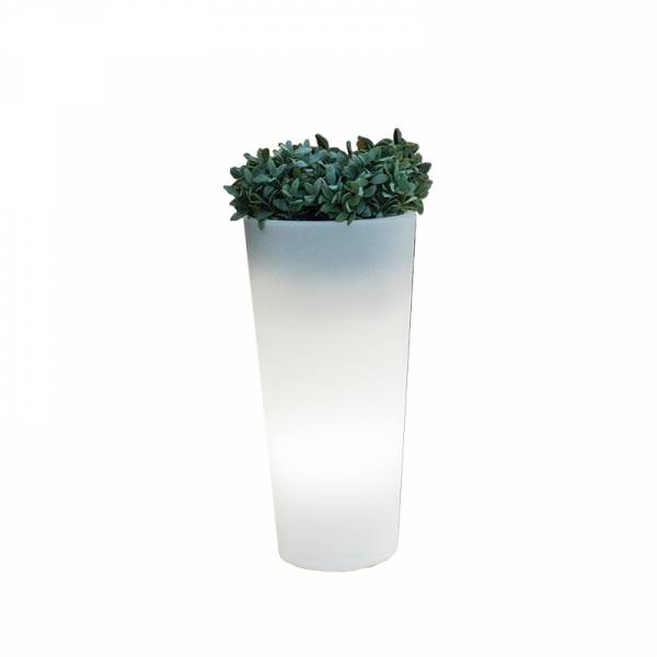 Pot de fleur lumineux exterieur solaire ou rechargeable cylindre haut blanc FICUS 60 LED RGBW 9L IP65 sans fil