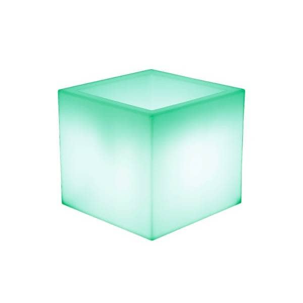 Pot lumineux cube solaire ou batterie NARCISO 50 blanc LED RGBW 19L IP65 sans fil