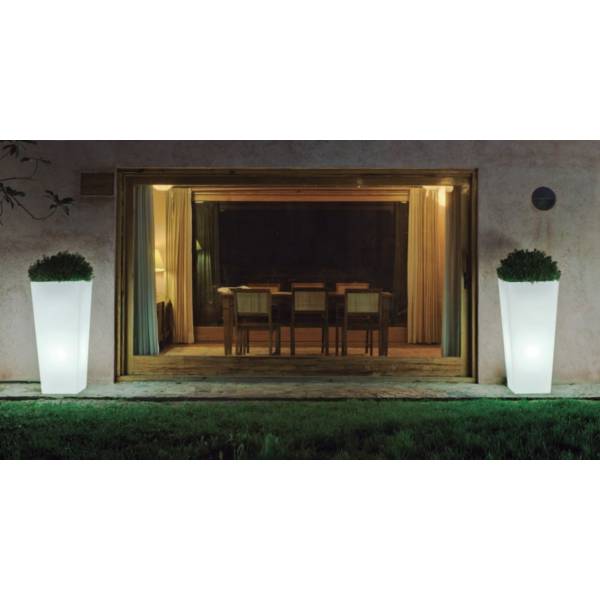 Pot lumineux extérieur solaire ou rechargeable haut 110cm MELISA 50 blanc LED RGBW 14L IP65 sans fil