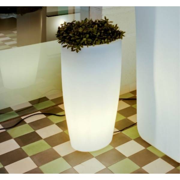 Pot de fleurs lumineux blanc exterieur BAMBU H70cm LED E27 Blanc froid 16 litres IP65 230V