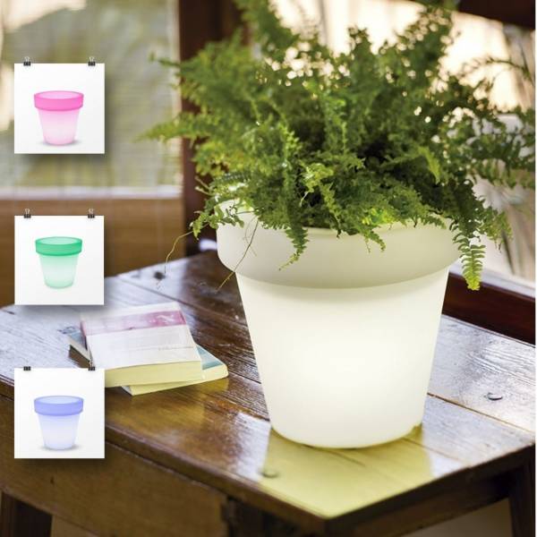 Pot de fleur lumineux extérieur solaire ou rechargeable LED RGBW MAGNOLIA 30 sans fil 4L IP65 blanc