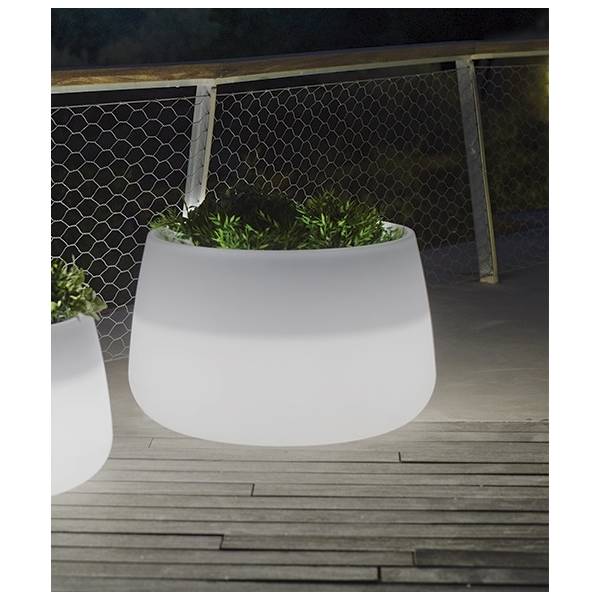 Pot de fleurs lumineux extérieur jardin CAMELIA 80 rond blanc LED E27 blanc froid 75 litres IP65 câble noir 230V