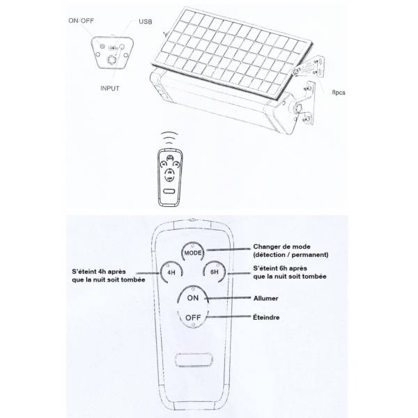 Réglette LED solaire capteur de mouvement orientable puissant 3200Lm blanc froid IP65