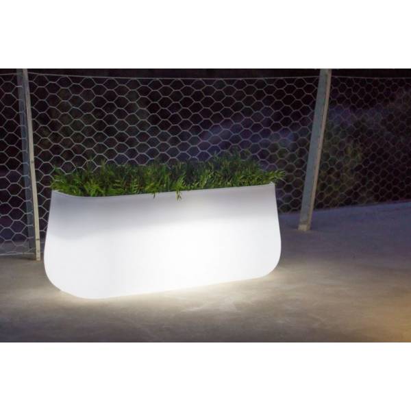 Jardinière lumineuse exterieure solaire ou batterie CAMELIA blanc LED RGBW sans fil 43 litres IP65