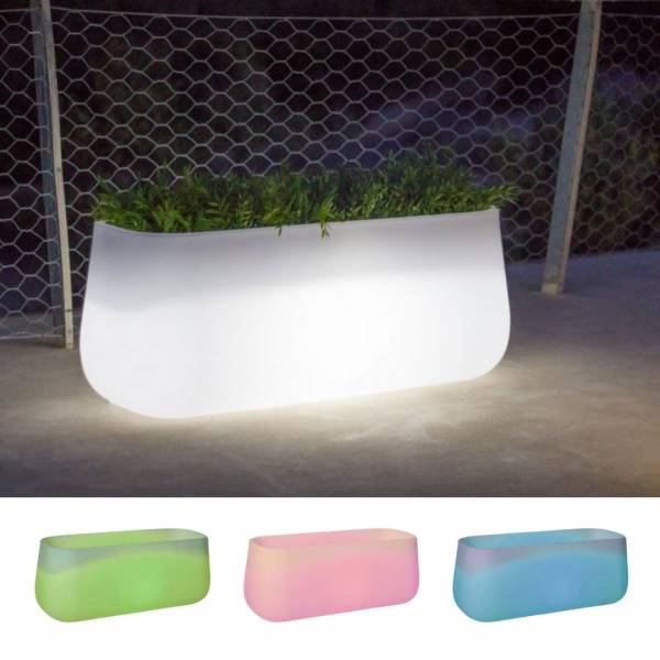 Jardinière lumineuse exterieure solaire ou batterie CAMELIA blanc LED RGBW sans fil 43 litres IP65