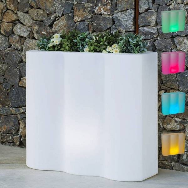 Jardinière lumineuse extérieure multicolore RGBW solaire ou batterie blanche haute LED 20L PALMERA IP65 sans fil