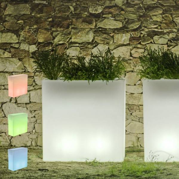 Jardinière lumineuse exterieure rectangulaire solaire ou batterie JUNCO 80 blanc LED RGBW sans fil 39L IP65