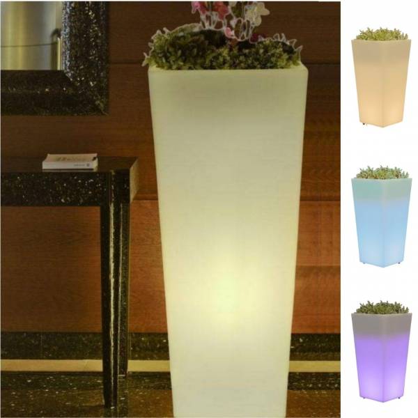 Pot lumineux extérieur solaire ou rechargeable haut 110cm MELISA 50 blanc LED RGBW 14L IP65 sans fil