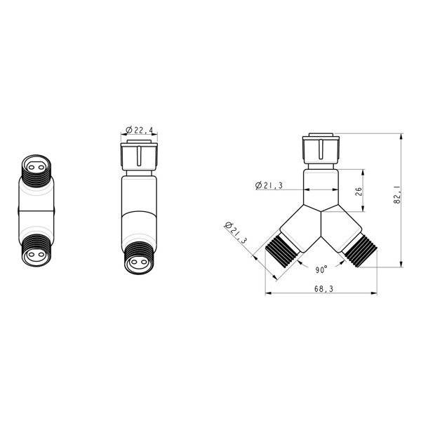 Connecteur répartiteur en Y 2 sorties noir IP67 pour Guirlande Guinguette E14 gamme CDL