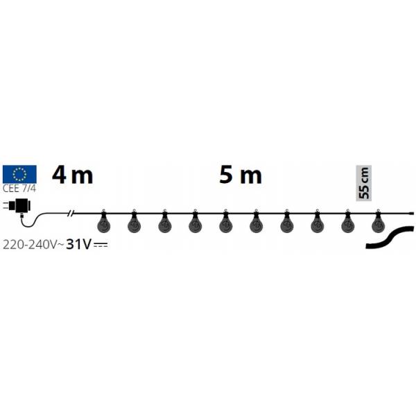 guirlande lumineuse guinguette 10 ampoules câble métal micro led