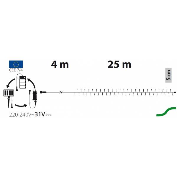 Guirlande lumineuse 3 Alimentations interchangeables 25M blanc chaud