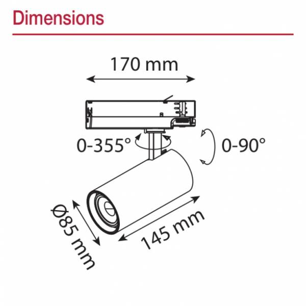 Spot sur rail LED orientable 35W blanc chaud 3000K IP20 blanc professionnel