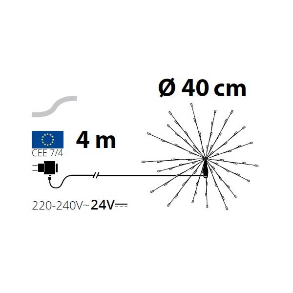 Boule lumineuse à branche argentée 40cm LED blanc chaud  scintillante