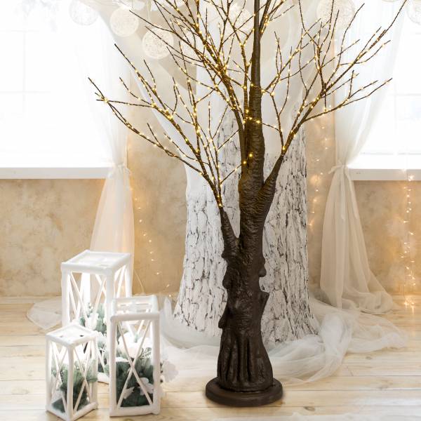 Arbre lumineux marron 210cm blanc chaud scintillant fil cuivré extérieur