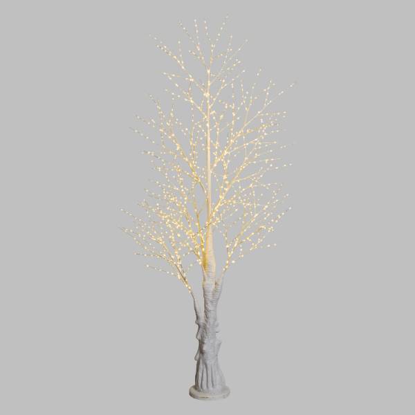 Arbre lumineux blanc 2,4m scintillant LED blanc chaud tronc réaliste