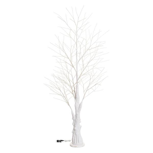 Arbre lumineux tronc veiné blanc LED blanc froid scintillant fil argenté