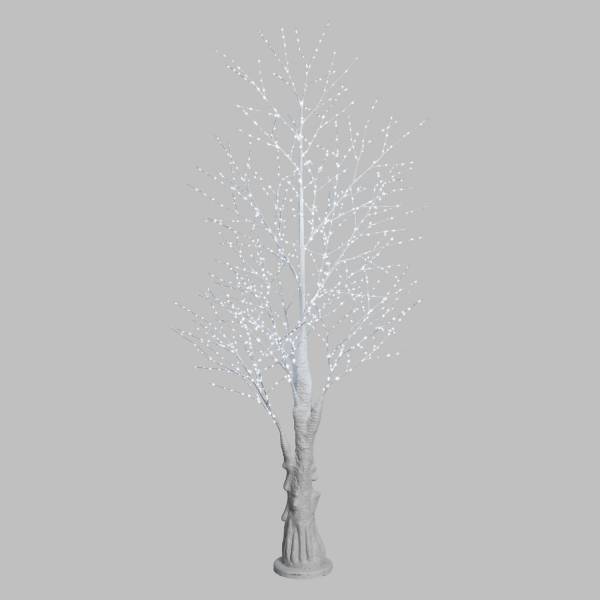 Arbre lumineux tronc veiné blanc LED blanc froid scintillant fil argenté