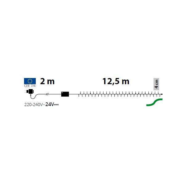 Guirlande noël 8 effets blanc froid 12.5M 300 LED câble vert timer extérieur IP44