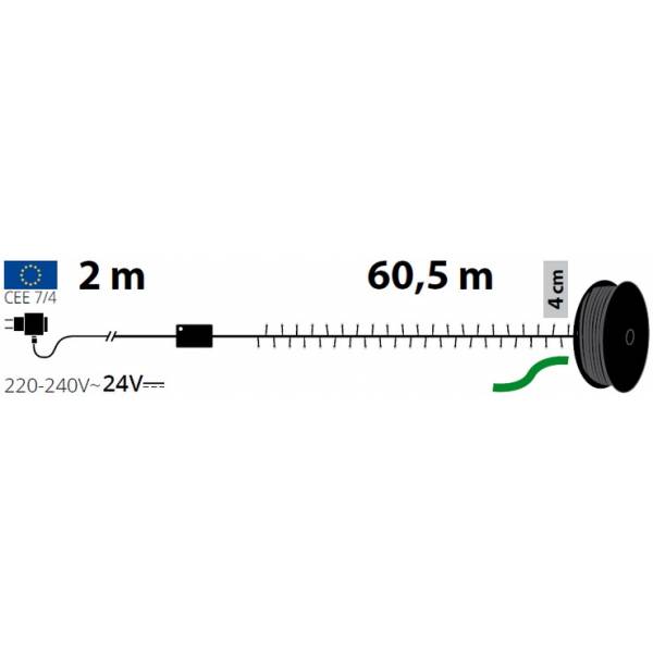 Guirlande lumineuse animée 60,5M LED ambré mémoire timer verte extérieure