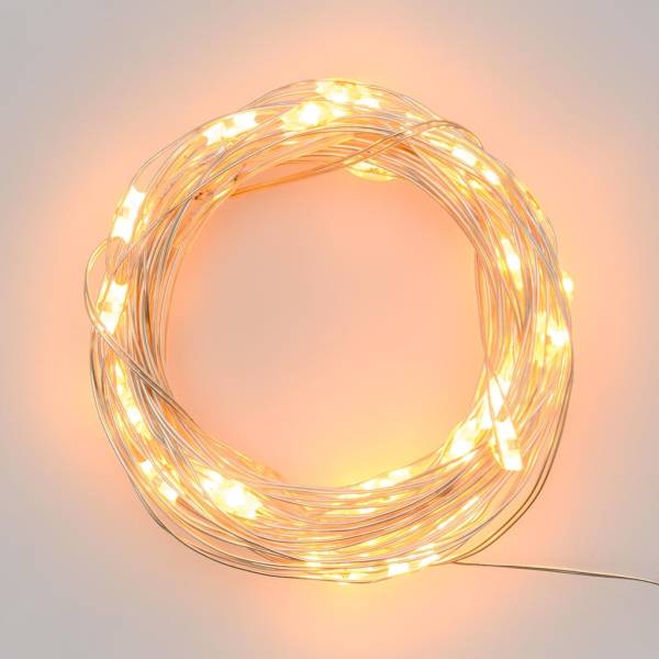 Guirlande lumineuse à piles fil argenté 4M Micro LED blanc chaud fixe