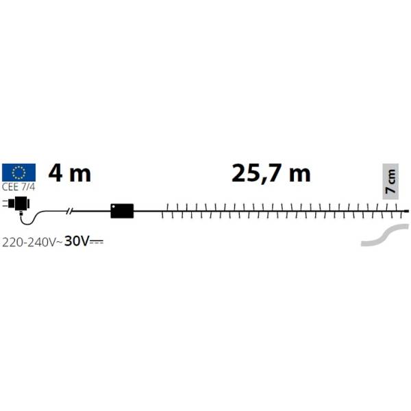 Guirlande 8 jeux de lumière 25M 360 miniLED ambré câble transparent