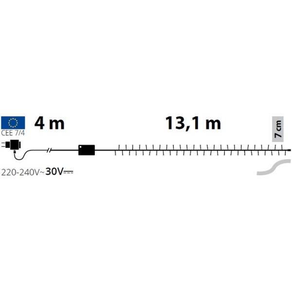 Guirlande LED ambrée 13 Mètres 8 modes d'animation câble transparent