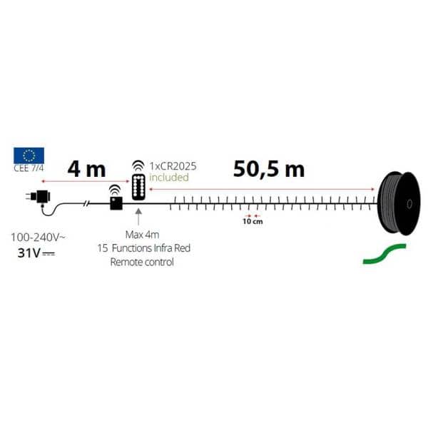 Guirlande 500 LED Diamant 50m blanc chaud 8 programmes dimmable