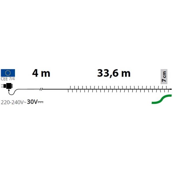 Guirlande LED ambré 33,6M lumière fixe câble vert IP44