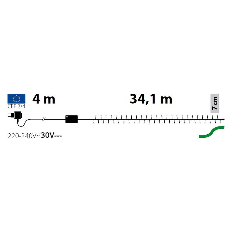 Guirlande de Noël animée 34M 480 miniLED ambrée câble vert 30V