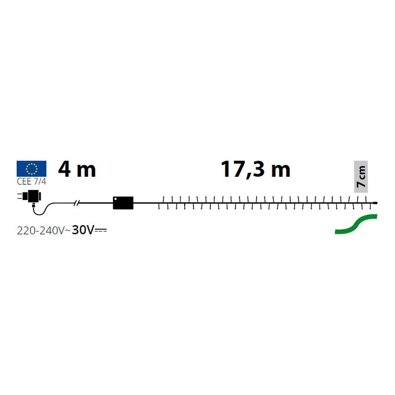 Guirlande LED ambrée 17M 240 miniLED Timer 8 modes câble vert 30V