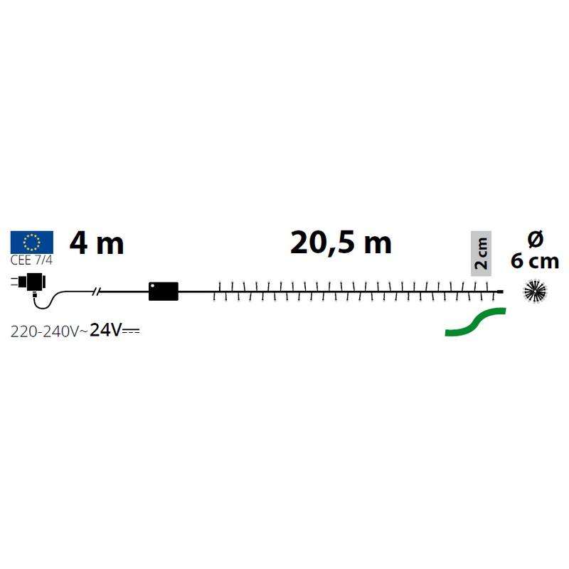 Guirlande Boa 6CM animée 20 Mètres 1000 LED ambré câble vert